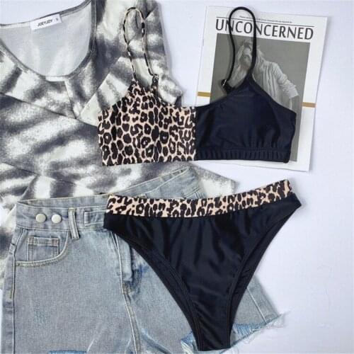 Sexy Bikini 2021 Women Leopard Print Patchwork Swimwear High Cut Push Up Bikini Set Brazilian Bathing Suit High Waist Swimsuit