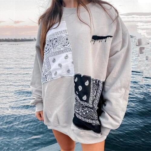 Light Apricot Print Splicing Sweatshirts Women Vintage Oversized Crewneck Loose Long Sleeve Fashion Pullover Tops England Style