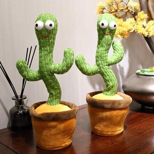 Cactus Dancing Car Ornament USB Long lasting Shaking Head Dashboard Decor Toy with Recording Function Xams Gift for Kid H88F