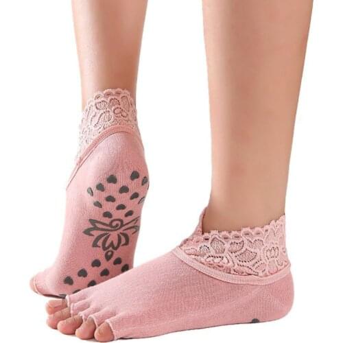 Women Yoga Anti-slip Socks Backless Silicone Anti-slip 5 Toe Socks Ladies Ballet Dance Gym Fitness Pilates Cotton Socks