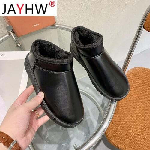 JAYHW Winter Girls Snow Boots Woman Flat Solid Color Warm Cotton Shoes Suede Leather Non-slip New Arrivals Women Short Boots