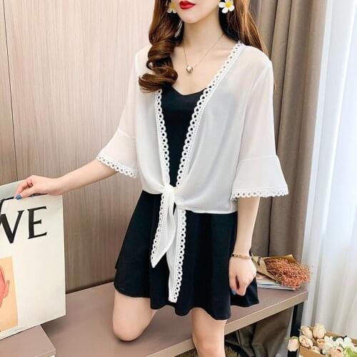 Women Kimono Cardigan INS Boho White Sunscreen Half Sleeve Blouse Loose Trim Decro Casual Beach Blouse Blusa Feminina Office