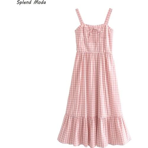 Summer 2021 Vintage Sweet New Plaid Elastic Waist Slim-Fit Suspender A-Line Mid-Length Dress Women Zipper Vestido Fashion Chic
