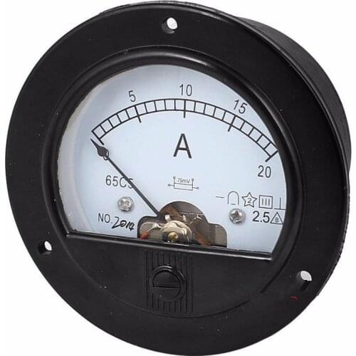 1pc DC 20A Round Analog Ammeter Panel AMP Current Meter 65C5 Diameter 90mm 0-20A DC No need Shunt