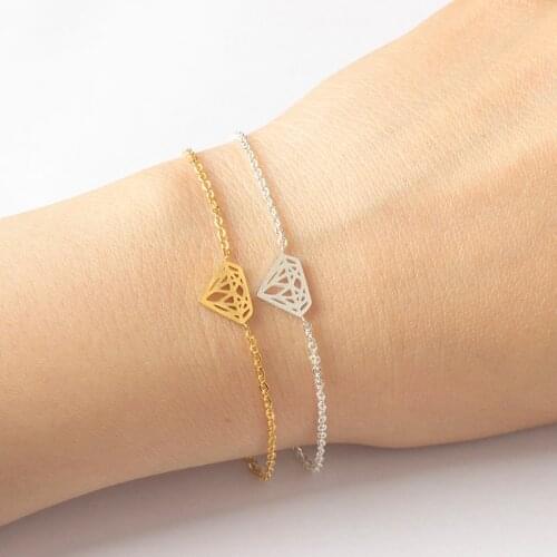 10PCS Elegant Geometric Diamante Charms Bracelet Stainless Steel Gold Color Adjustable Hand Chain Cone Shaped Bracelets & Bangle