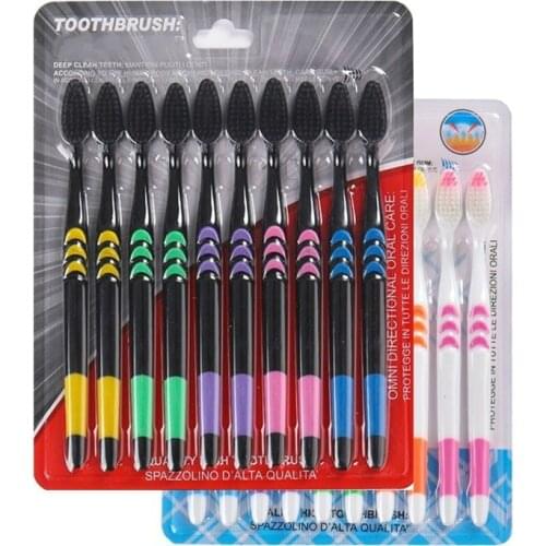 10pcs/set Environmental Bamboo Charcoal Toothbrush For Oral Health Low Carbon Medium Soft Nylon Toothbrush