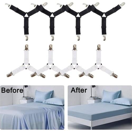 2/4pcs Bed Corner Holder Bed Sheet Fasteners Mattress Cover Clips Heavy Duty Bedding Sheets Elastic Straps Adjustable 3 Clips