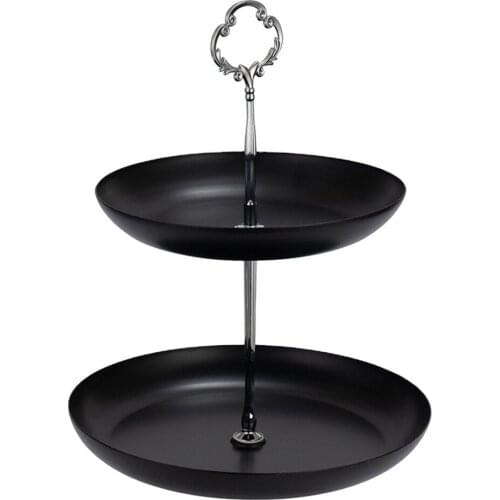 2Tier Black Metal Round Dried Fruit Tray Snack Plate Jewelry Tray Headband Storage Rack