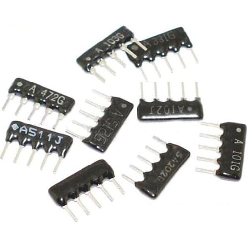 20pcs DIP exclusion Network Resistor array 5pin 220 330 470 510 560 1K 1.5K 2K 2.2K 3.3K 4.7K 5.1K 10K 20K 22K 47K 51K 100K ohm