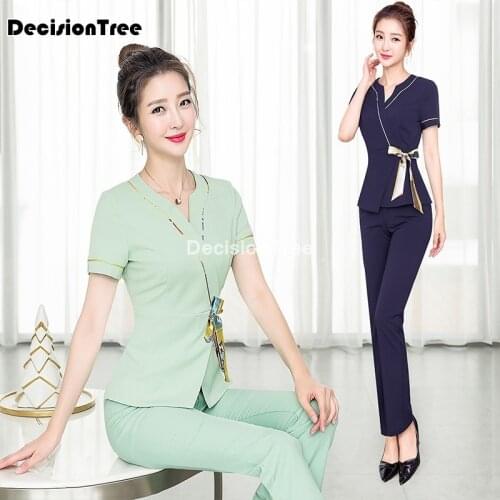 2021 beauty clothing korean style spa health club beauty salon spa uniform beautician uniform top+pants womens massage suit