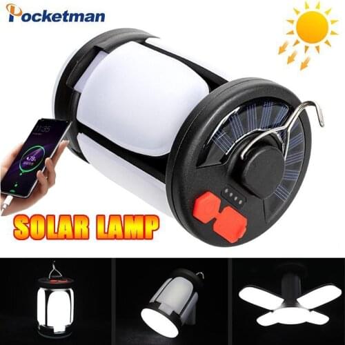 300W LED Camping Lantern Solar Powered LED Chandelier Foldable Camping Light Emergency Flashlight USB Rechargeable Hanging Lamp