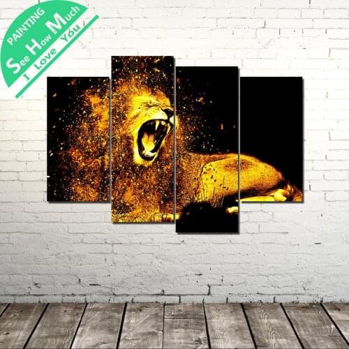 4 Piece Golden Lion wall art decor poster vintage decorative pictures canvas prints paintings art prints picture home decor