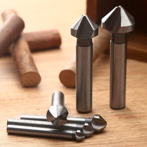 6Pcs 3 Flute 90 Degree HSS Chamfer Cutter Chamfering Countersink End Mill Reamer Cutting Power Drill Bit Tools Set Round Handle