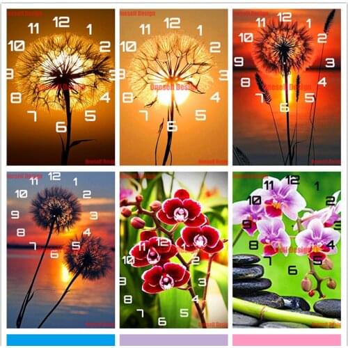 Flower diamond painting cross stitch with clock 3d diamond mosaic sale clock diamond painting full diamond embroidery diy frame