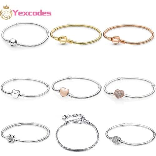 Yexcodes High quality Silver-plated Snake Chain Charm Bracelet Fit Original Men and women Beads Fine Bracelet Jewelry Gift