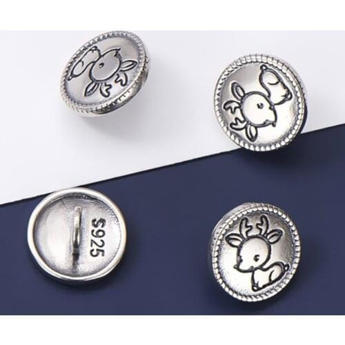 925 Sterling Silver Cute Round Button Design Cartoon Deer Charms 9.8mm Beading Bracelets Silver Pendant DIY Jewelry Making Gift