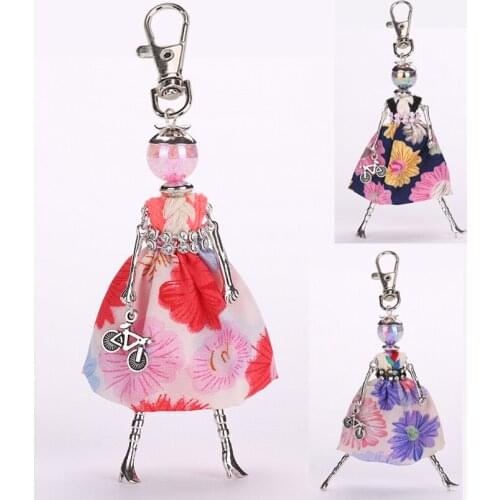 YLWHJJ new girl cute dress doll car keychain female rhinestone hot trendy key chain women Fashion jewelry bag pendant brand