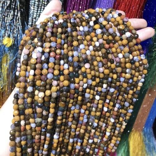 Natural Ocean Jaspers Stone Beaded Faceted Round shape Loose Spacer Beads For Jewelry Making DIY Necklace Bracelet Accessories