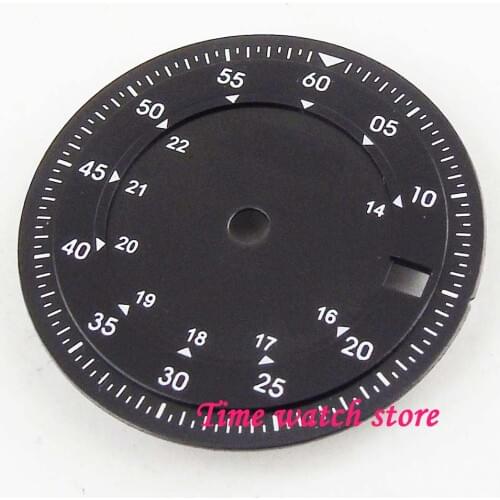 28.5mm BLIGER black dial date window dual time zone Watch Dial fit DG2813 MIYOTA 8215 Movement D299