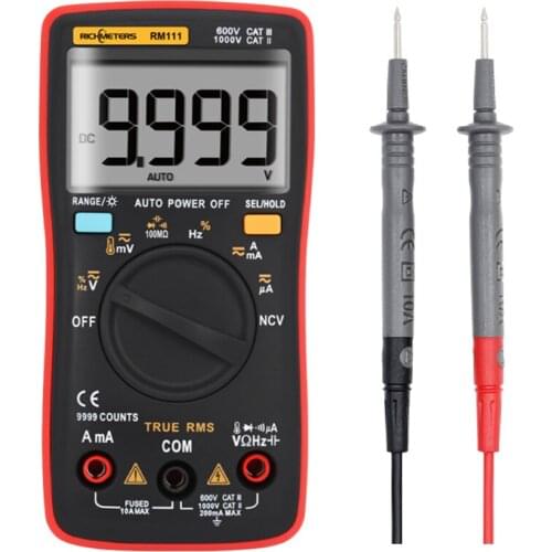 RM111 Digital Multimeter AC/DC 9999 Counts Auto Ammeter Voltmeter Ohm Portable Voltage 10A Test Leads