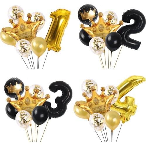 Number Gold Black Star Aluminum Foil Birthday Childrens Day Paradise Party Wedding Anniversary Decoration Children Star Balloon