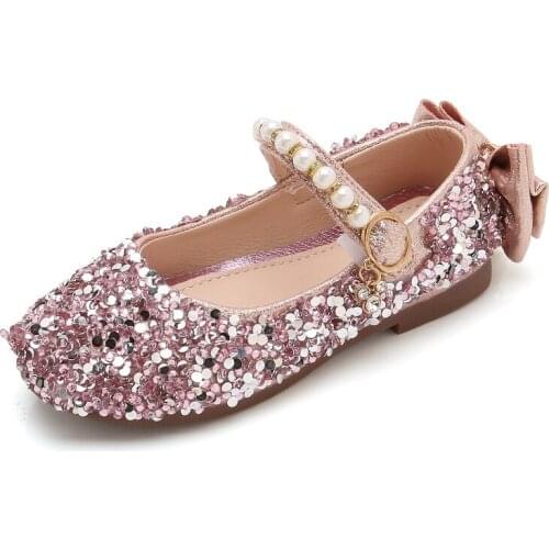 Childrens Shoes For Girl Spring New Princess Lace Leather Shoes Fashion Cute Bow Rhinestone Wedding Shoes Student Party Dance