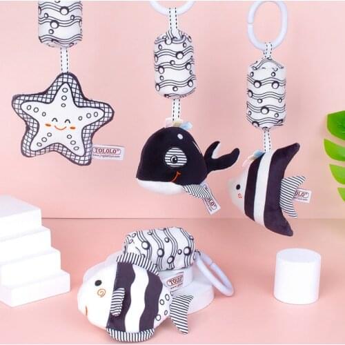 Baby Rattles Animal Black and White Plush Toy Hand Bell Multifunction Plush Stroller Mobile Gifts Baby Rattles Bed Bell погрем