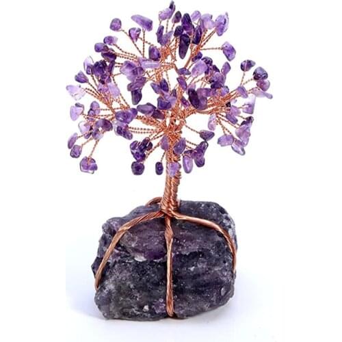 FYJS Unique Rose Gold Color Wire Wrap Tree of Life Amethysts Stone Pendant Irregular Shape Green Aventurine Jewelry
