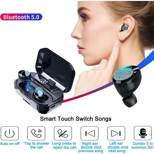 G02 TWS 5.0 Bluetooth Stereo Earphone Wireless Waterproof Touch Headsets 3300mAh Battery LED Display Type-c Charge Case