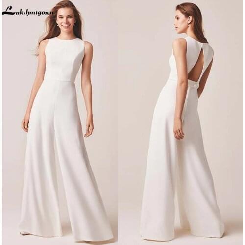 Jumpsuits Wedding Dresses 2020 Simple White Ivory Wedding gown Pants Suits Pleated Bride Gown Bridal Formal Dresses