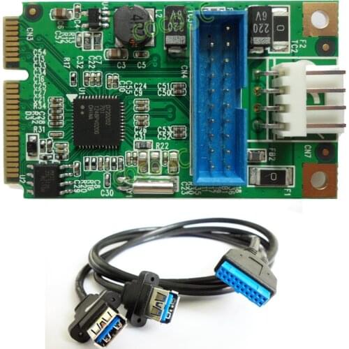 Mini PCIe to dual USB 3.0 adapter mini PCI-e to 19Pin USB3.0 header converter + 19P USB female header to 2 USB3.0 spiltter cable