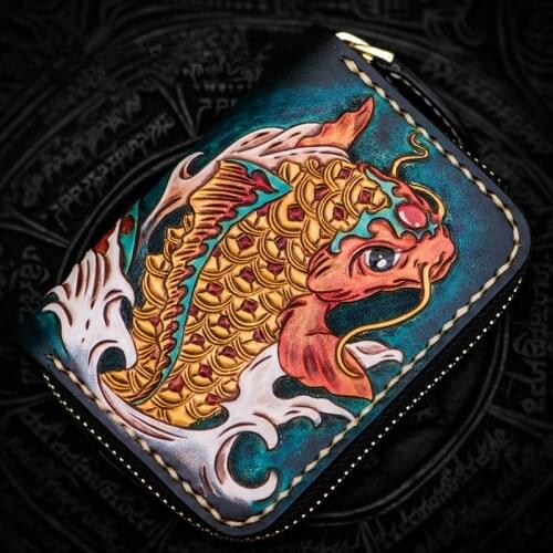 Mini purse mens short zipper fish wallet ladies genuine leather card holder bag coin purses female leather wallets