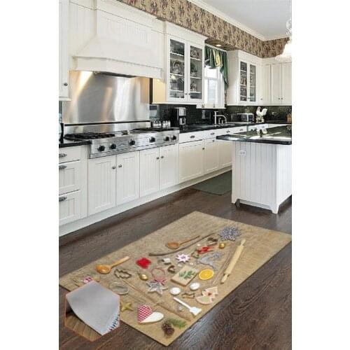 Washable Decorative Rectangle Fringed Kitchen Carpet Anti-Slip Brown Kitchen Decoration Carpet Mat Home Decoration Nonslip Rug