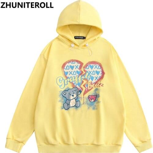 Cartoon Bear Print 2021 Men Hoodie Sweatshirt Hip Hop Streetwear Painting Pullover Harajuku Cotton Casual Hoodie Autumn Clothing