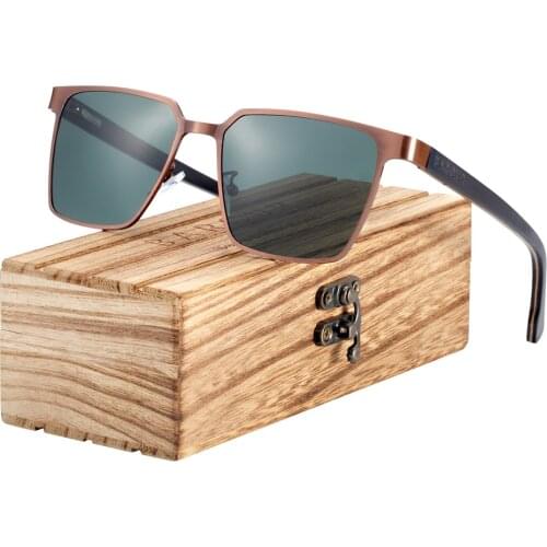 BARCUR Square Sunglasses Wood Polarized Stainless Steel Frame Wood Sun Glasses for Men Oculos lunette de soleil femme