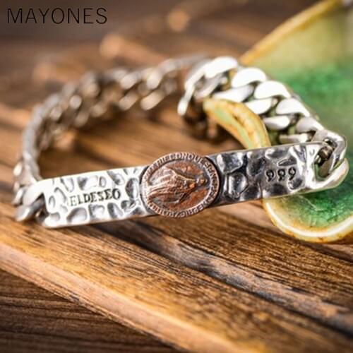 MAYONES Solid 999 sterling silver retro Virgin Mary men and women bracelet fashion personality tide 22cm