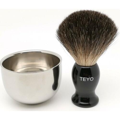 TEYO Black Badger Hair Shaving Brush and Shaving Bowl Set Perfect for Wet Shave Cream Beard Brush Razor