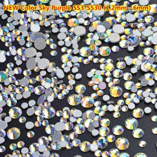 Mix Sizes ss3-ss30 New Colors 1440pcs/bag Nail Strass Sky Purple Nail Rhinestones Cristal Nail Art Decorations