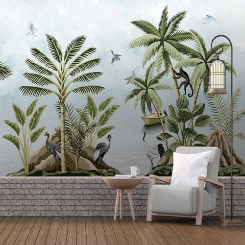 Custom Mural Wallpaper Nordic Hand Painted 3D Tropical Rainforest Landscape Wall Painting Living Room TV Sofa Bedroom Home Decor