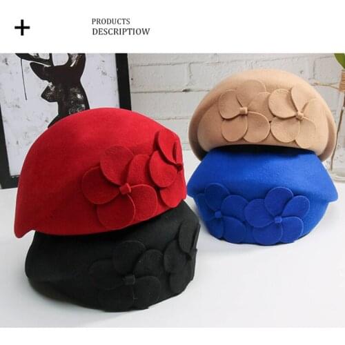 Autumn Winter Women Elegant Hats Wool Vintage Women Girls Wool Felt Fedoras Flat Top Jazz Hat Banquet Church Bucket Hats
