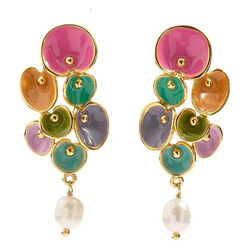 Hand painted enamel glaze stud earrings European and American fashion temperament earrings female niche non pierced ear clips