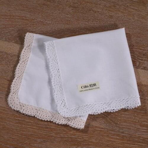 S015 : 1 piece White 100% cotton hand crochet White/Beige lace women blank hankie ladies wedding handkerchief