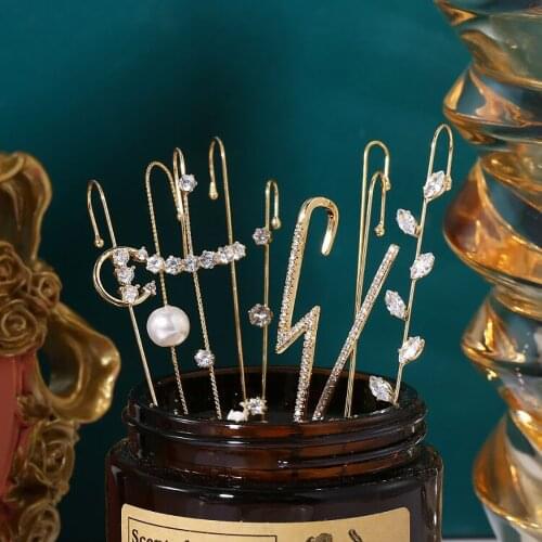 New Fashion Goth Ear Wrap Crawler Hook Earring Crystal Geometric Stud Earrings For Woman Lightning Climber Earrings Jewelry