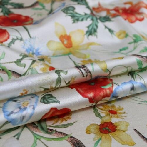 108cm Width Flowers Printed Silk Stretch Satin Fabrics For Sewing Women Shirt Dress Patchwork DIY Clothing Tissus au metre