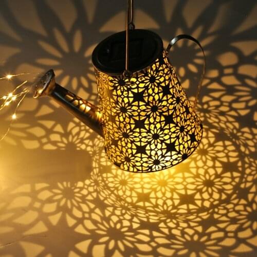 Led Solar Shower Watering Can String Lamp Metal Waterproof Water Sprikle Light Lawn Lamp With Rain Gauge Decoration
