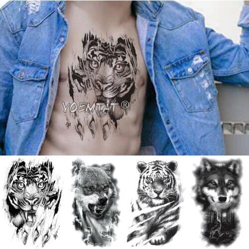 Wolf Lion Animals Temporary Tattoo Sticker Tiger Waterproof Tatto Warrior Forest Body Art Arm Fake Tatoo Men Women