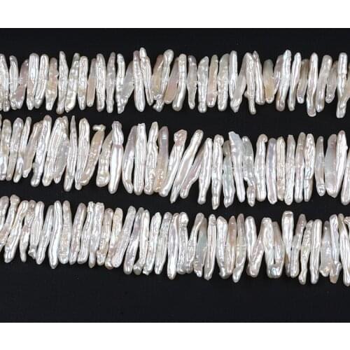 High Quality 29-34mm Big Size Biwa Pearl Strand Natural White Toothpick Shape Beads Central Drilled For DIY Jewelry