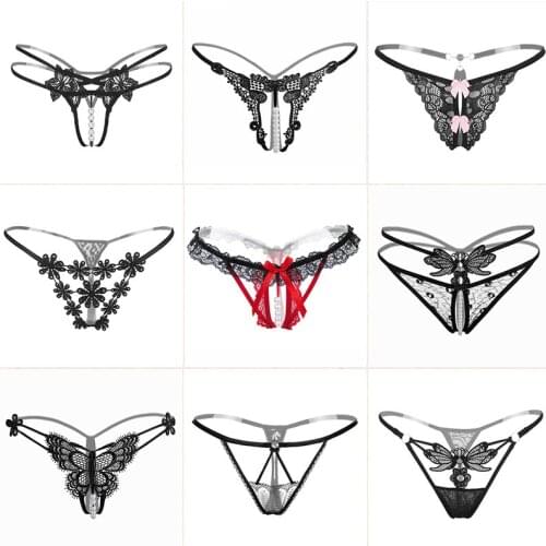 Japanese Butterfly Back G String Thong Sexy Pearl Lace Panties Open Crotch Crotchless Erotic Lingerie Hole Underwear For Women