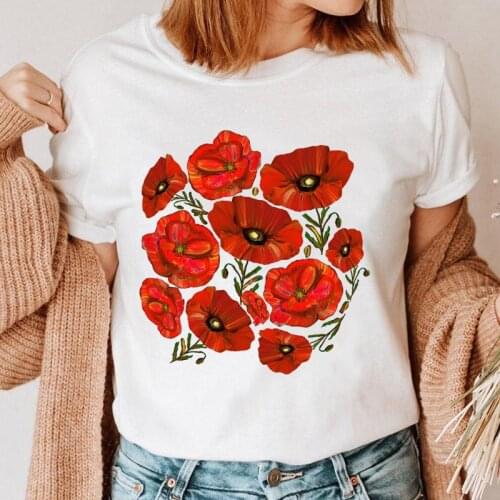 Women Flower Lovely New Style Graphic Top Print Clothing 90s T Shirt Female Tee Ladies Fashion Short Sleeve Cartoon T-shirt