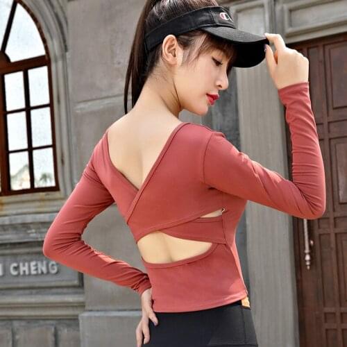 Women sport shirt elastic long sleeve quickly dry sweatshirt padded yoga tank top jogger running workout gym shirt sportswear
